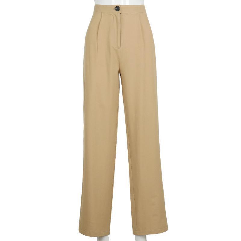 Khaki Women High Waist Loose Trousers