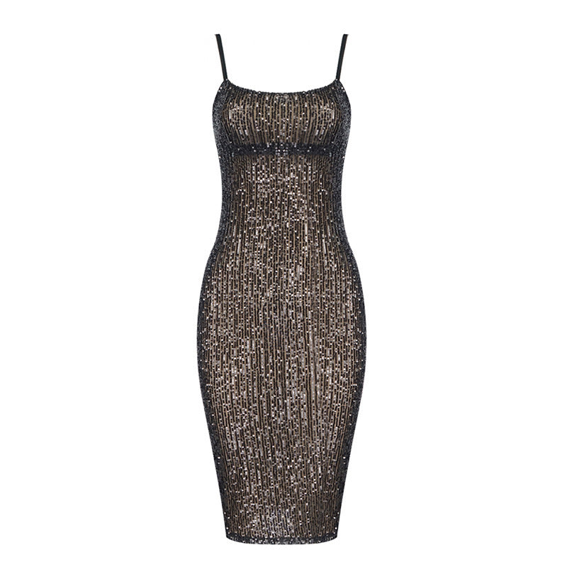 Women's Dress With Sequins And Back Slim Slimming Dress