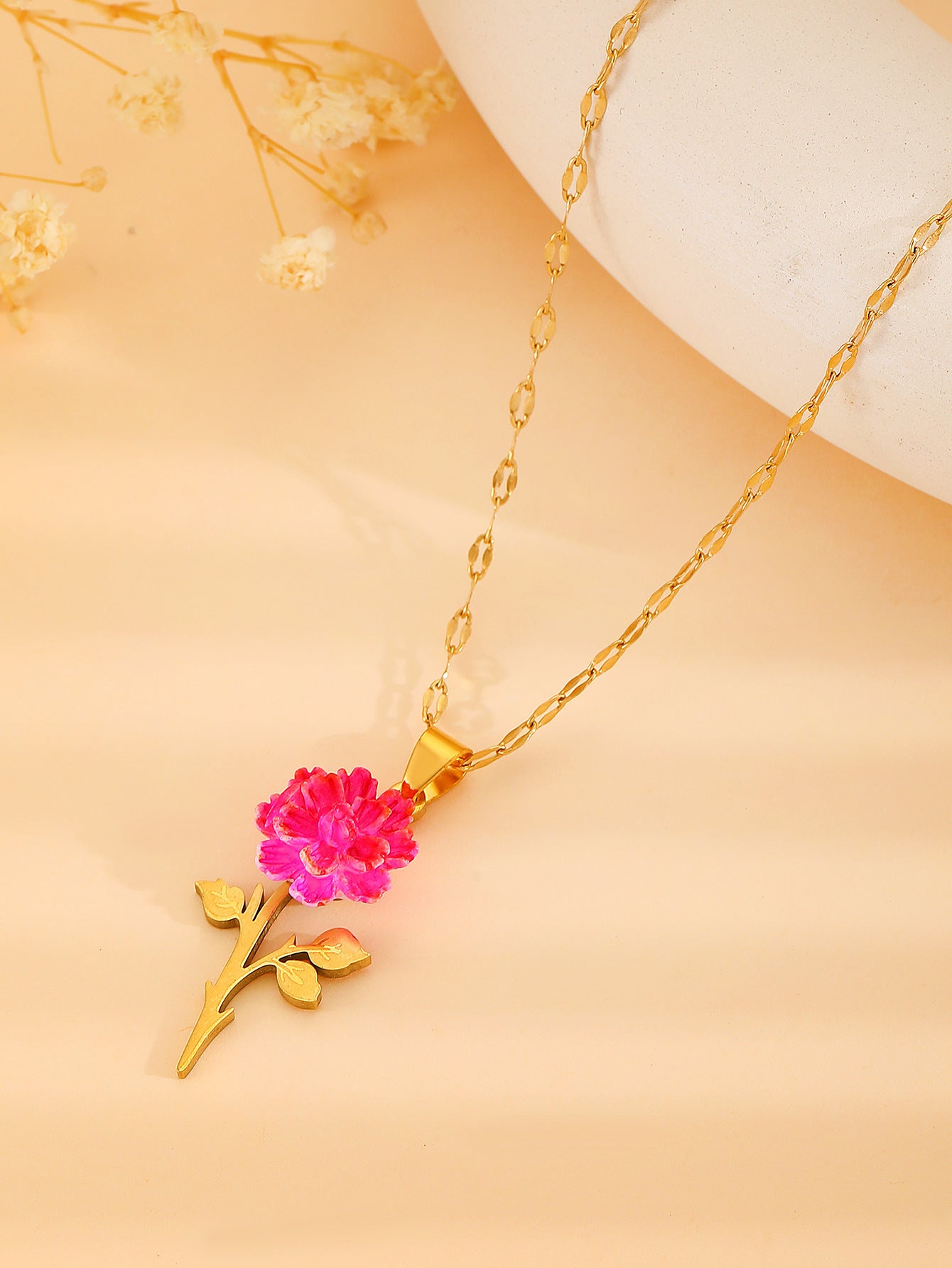 Rhinestone Love Rose Chain Necklace For Women