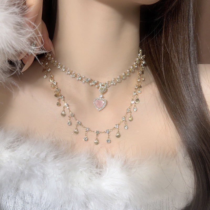 Copper Alloy  Crystal Mermaid Princess Necklace Multi-layer