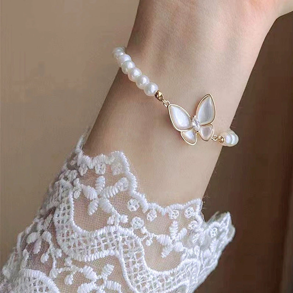 Pearl Bracelet Female Fritillary Butterfly Clover Ornament