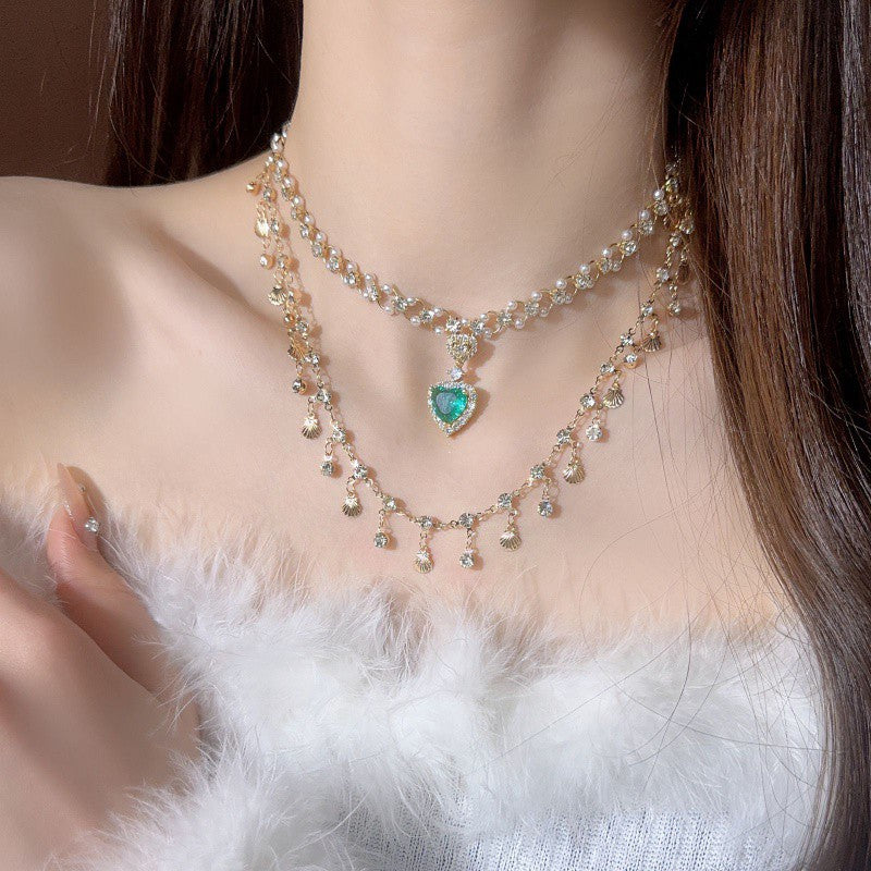 Copper Alloy  Crystal Mermaid Princess Necklace Multi-layer